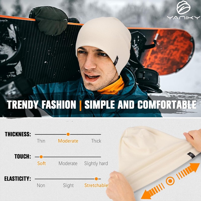 YANIKY Slouchy Beanie for Women, Mens Soft Cotton Beanie Hat, Double Layer Windproof Skull Cap for All Seasons - Image 4